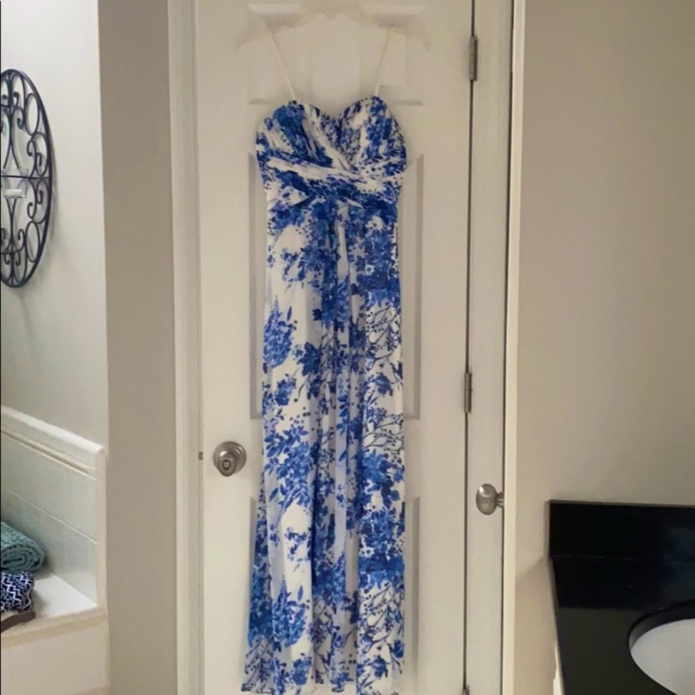 Minted blue and white floral gown